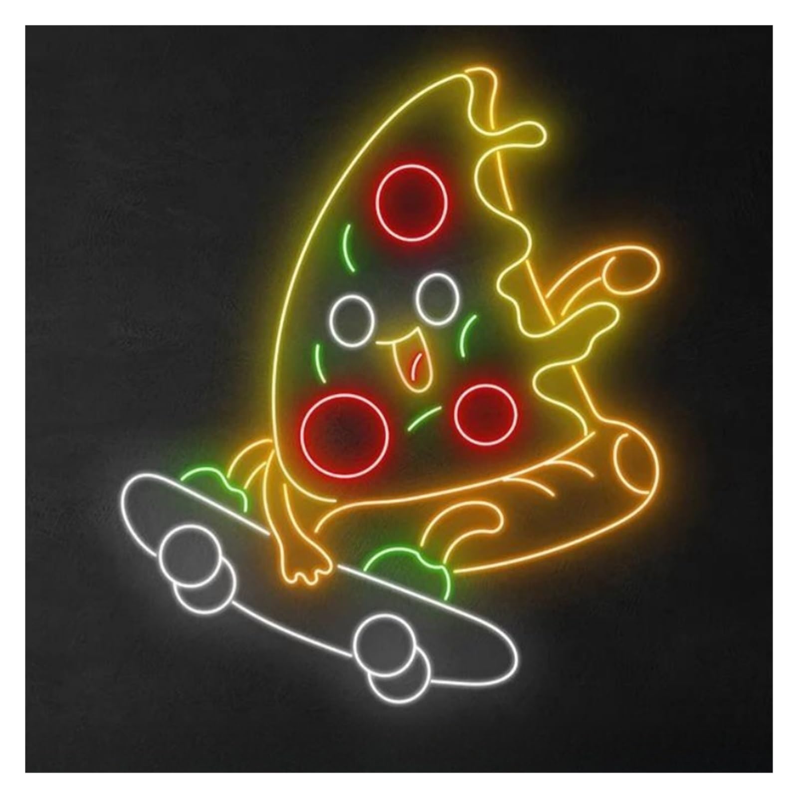 Lemst One Color Signs Lamp Pizza Neon Signs Usb Powered, Adjustable Brightness Pizza Skateboard Neon Lights For Store Wall Decor 38Cmx40cm