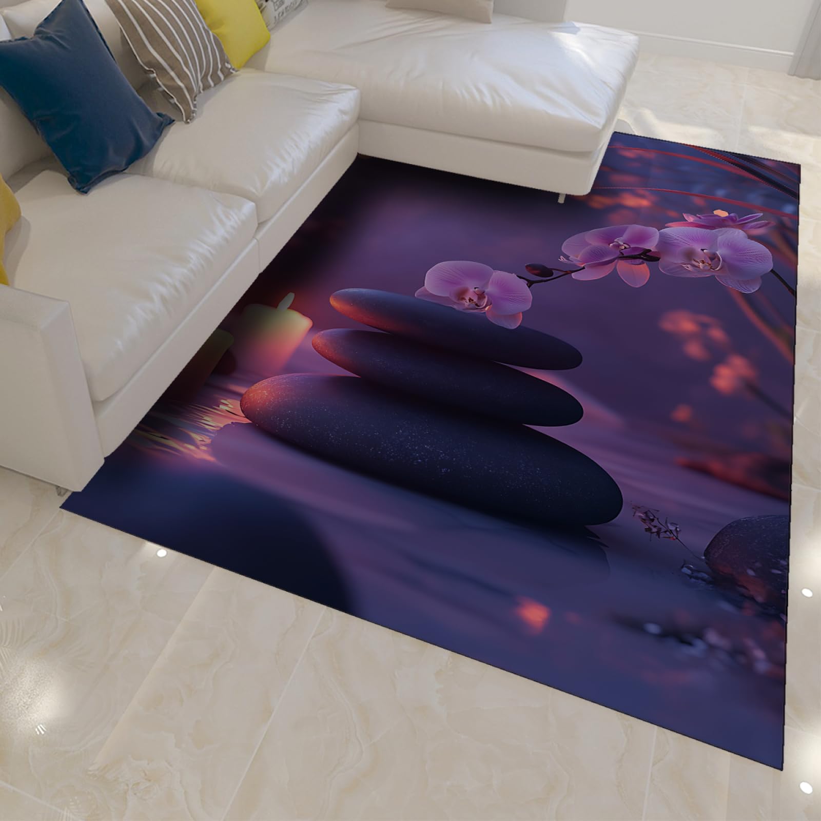 Tapis antidérapants pour salle de conférence décor orchidée et pierre de bougie