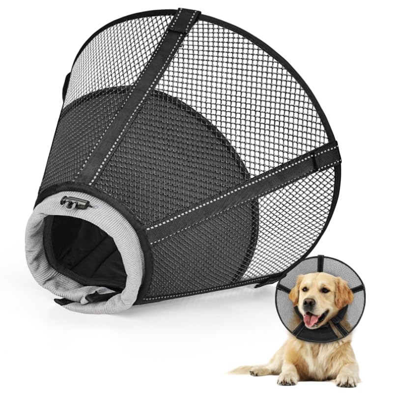 Image of Dog Cone Collar After Surgery to Stop Licking: Soft Mesh Recovery Collar with Detachable Pad, Elizabeth Cone Alternative for Large Medium, Small Dogs, Normal Eating and Drinking (L)