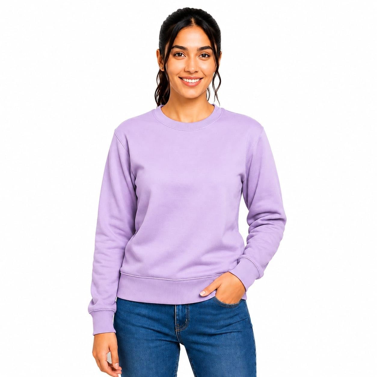 Women's Plain Fleece Sweatshirt | Regular Fit Full Sleeve Pullover-image-33
