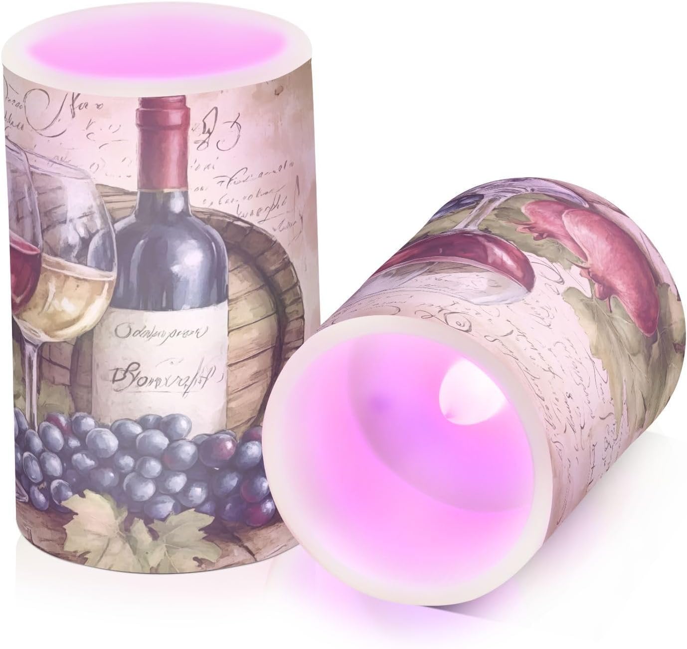 ALAZA Flickering Flameless Candles Red Wine Glasses with Grape B Battery Operated Candles with Remote Timer LED Pillar Votive Candles Set of 2 for Holiday Decor