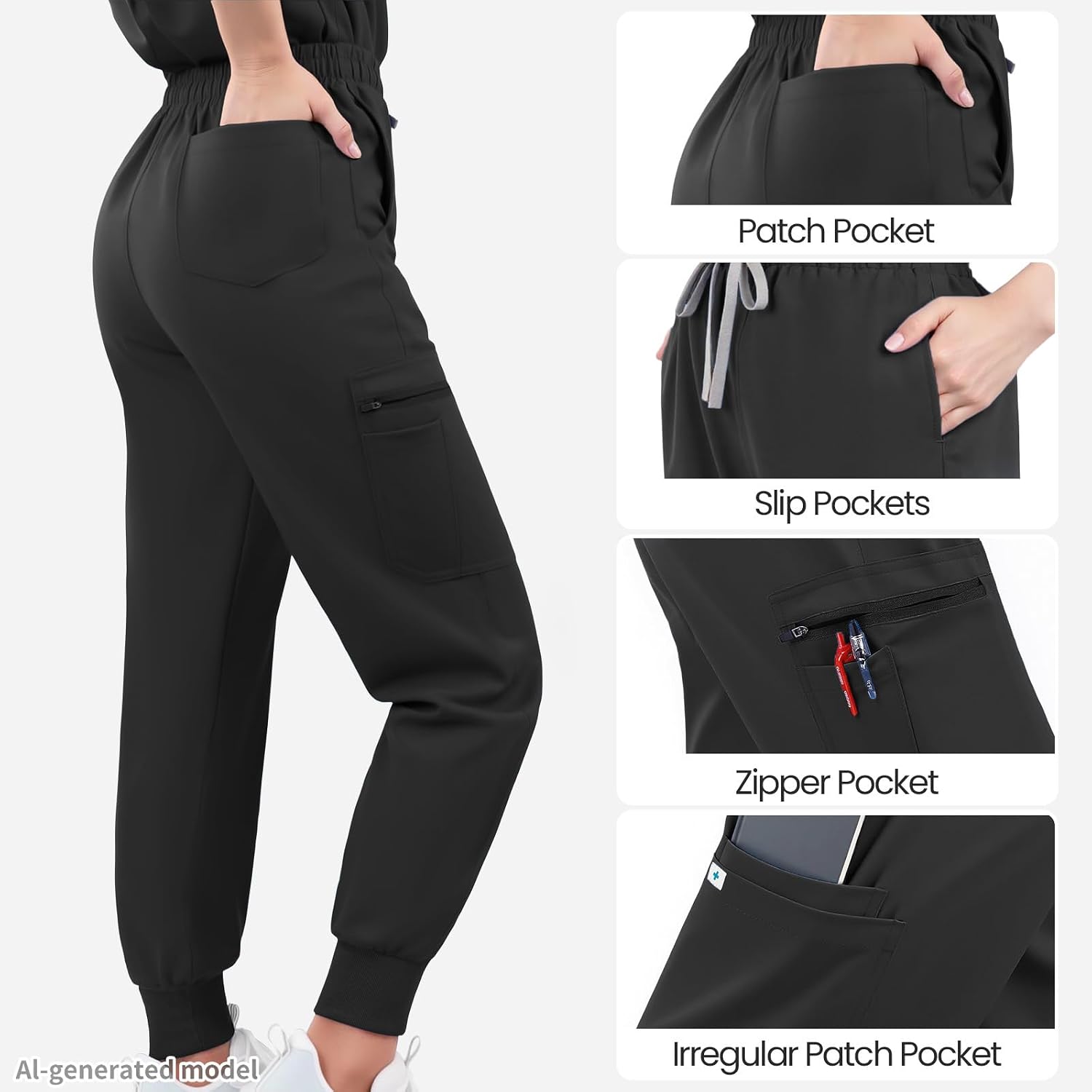 Scrubs for Women Sets Stand Collar Sleeveless Top & Jogger Pants | Elastic stretch soft fabric, Multi-functional pockets, Polished fit,Anti-Wrinkle,Designed for all-day medical comfort