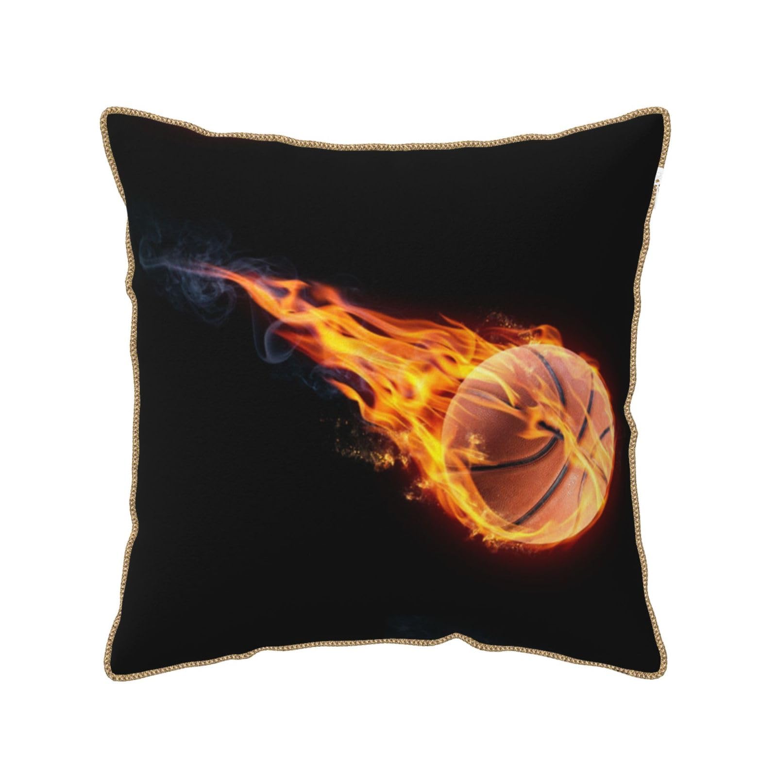 Housse de coussin en velours de qualité durable au design imprimé basketball on fire