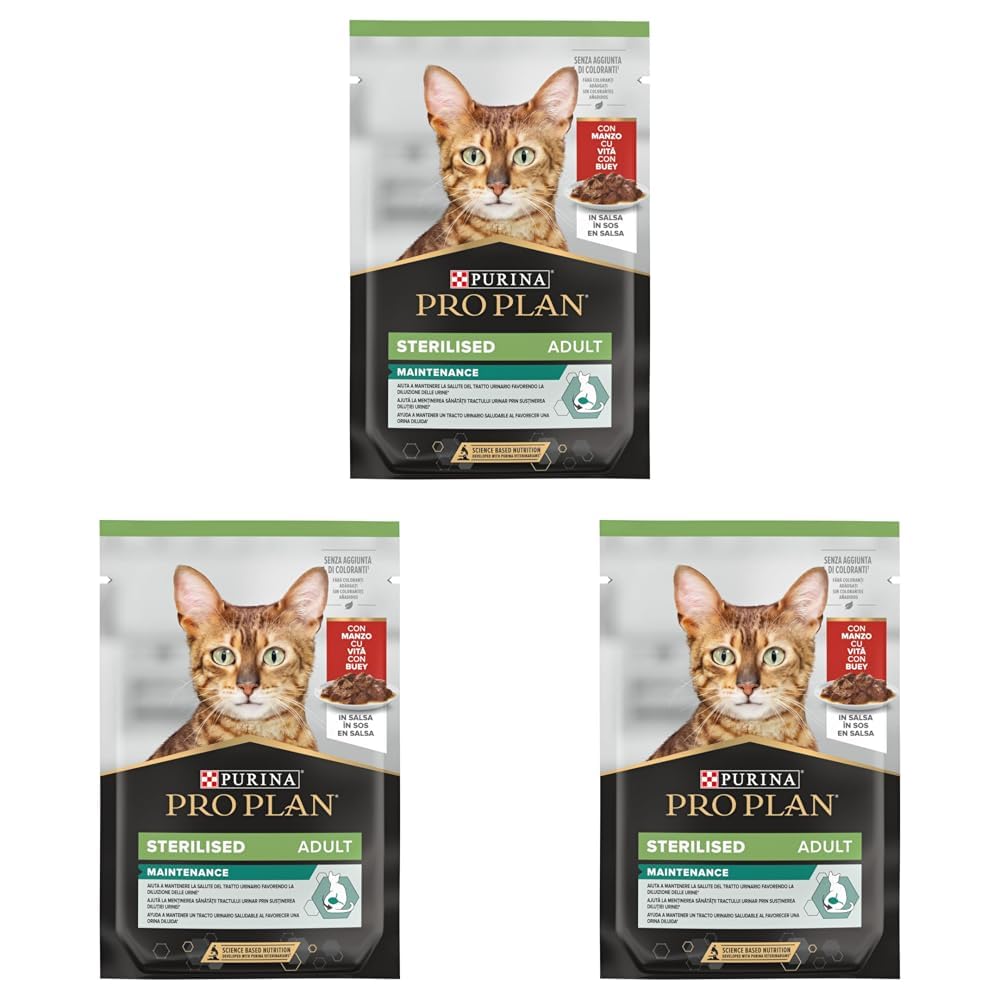 Pro Plan Sterilised Pouch Sığır Etli Kısır Kedi Yaş Maması, 85gr Tekli (3 paketi)