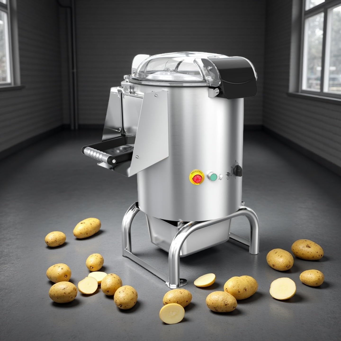 Peladora de patatas automática eléctrica de alta eficiencia (para patatas, manzanas y zanahorias) - 70-100 kg/h, tanques de 5 kg/12 L y 10 kg/22 L, potencia profesional de 550 W/750 W 5kg/12L