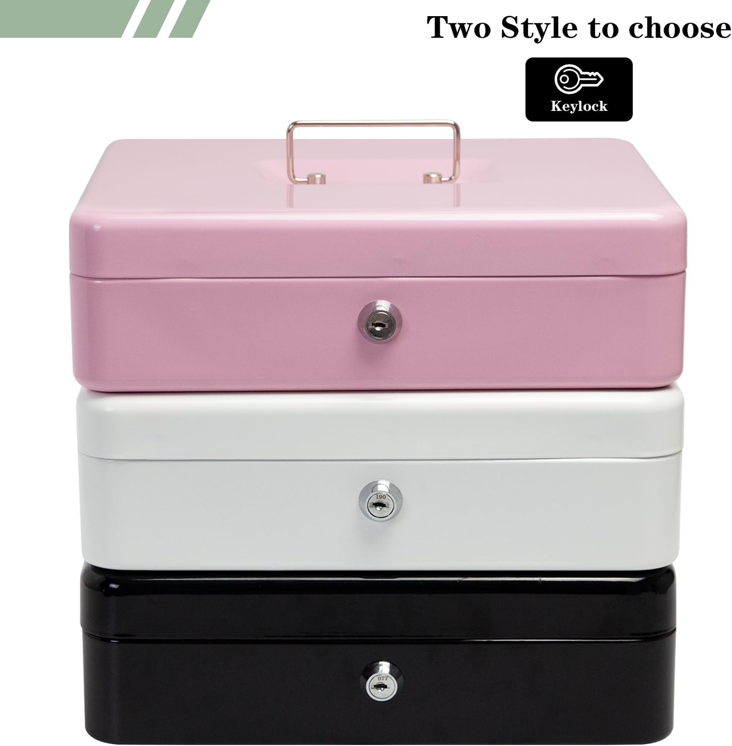 Secure Locking Cash Box with Key or comnination, Money Tray, and Organizer - Metal Money Safe for Cash Management (Black Key)