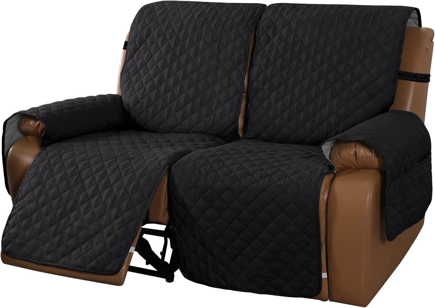 Housse de fauteuil relax noir 2 places avec sangle élastique antidérapante LINGKY