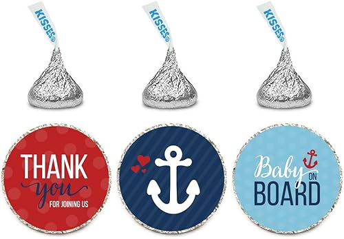 Miniatura 3 de Andaz Press Náutico Baby on Board Boy Girl Twins Género Neutral Baby Shower Colección, Trío de calcomanías de gota de chocolate para fiesta, se