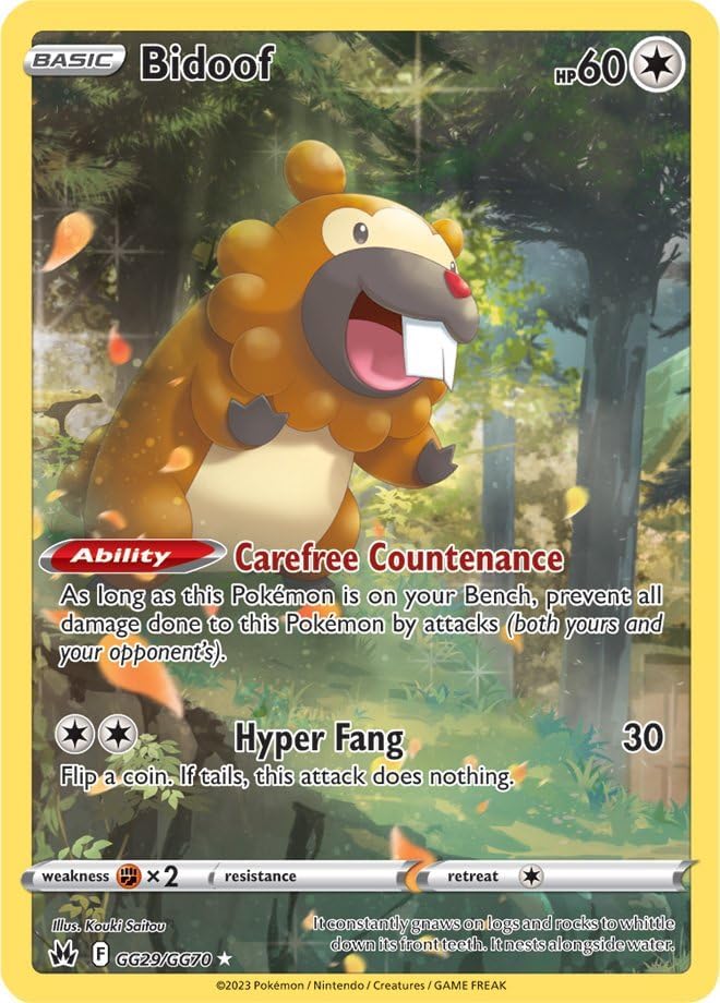 Pokemon – Bidoof GG29/GG70 -Crown Zenith – Galarian Gallery – Full Art – Holo Card
