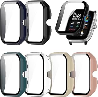 Compatible with Amazfit GTS 4 Mini Case Cover, Scratch-Resistant PC Protective Case with HD Tempered Glass Screen Protector for Amazfit GTS4 Mini Smartwatch (6-Pack)