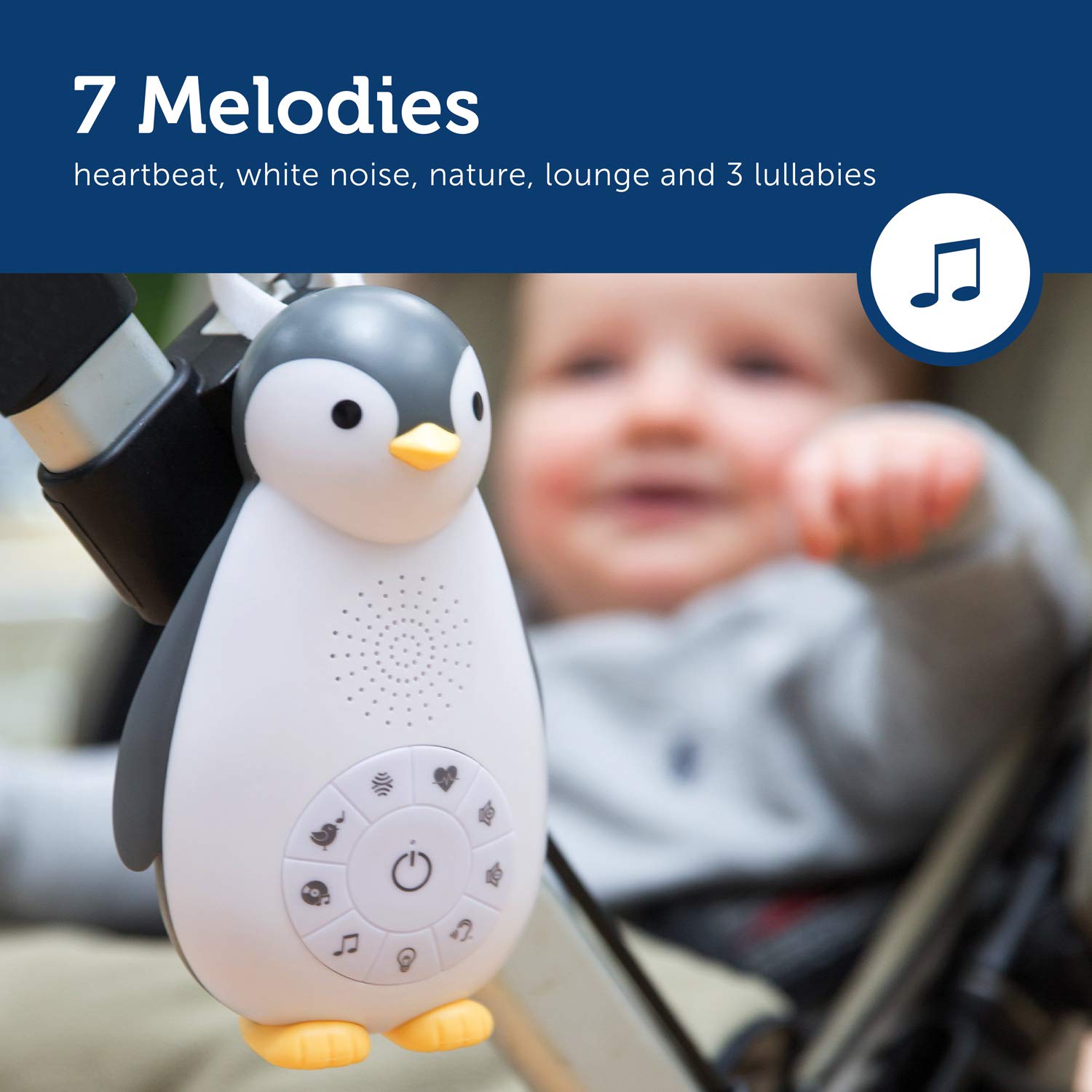 ZAZU Boîte a Musique Veilleuse Bluetooth Zoe Le Pingouin Gris
