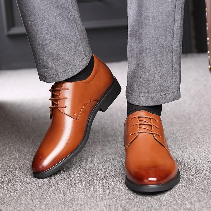 Oxford Dress Shoes for Men's Lace-up Pointed Toe Slip Resistant Block Heel Rubber Sole Tuxedo Wingtip Pu Leather2