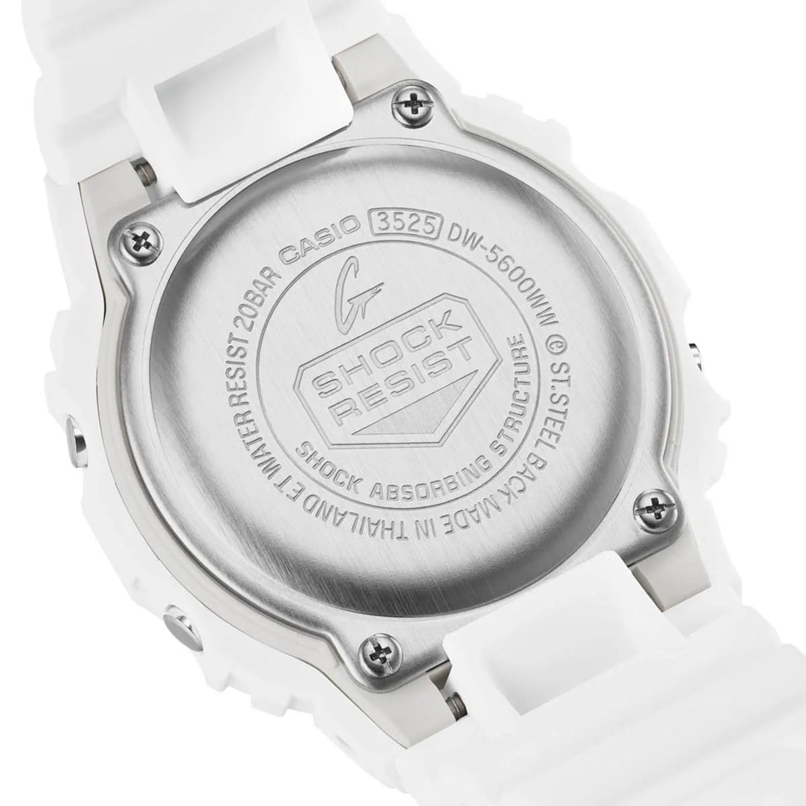 Casio G-Shock DW-5600WW-7ER Unisex Digital Quarz Armbanduhr, Kunststoffarmband, Mineral Glas, 20 Bar Wasserdicht, Stoppuhr, Countdown, Alarm, Weiß, 42mm