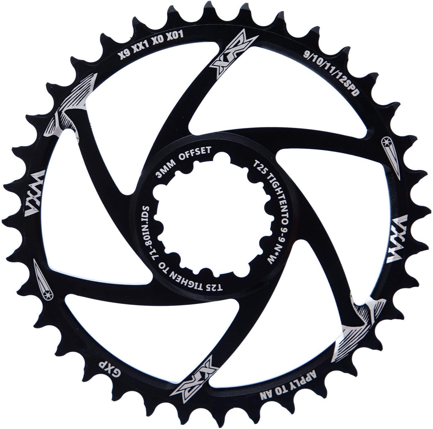 YBEKI Narrow-Wide Chainring 30T-38T - CNC 7075-T6 Aluminum MTB Chainwheel for SRAM GXP/XX1/X01 (3mm/6mm Offset) | Eagle Tooth Design | Ultra-Light 60-80g | Hard Anodized Black