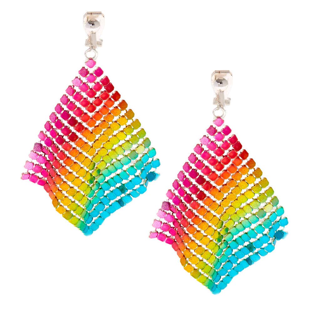 Claire's Rainbow Mesh Drop Clip On Earrings for Girls