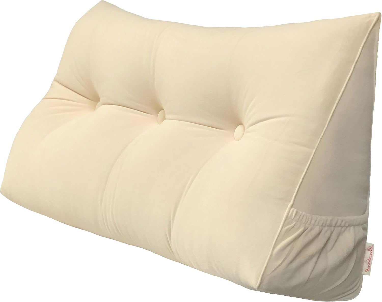 Size Large Color beige Triangular Reading Bed Rest Pillow Large Bolster Cushion Headboard Backrest Wedge Pillow with Removable Cover and Two Large Side Pockets