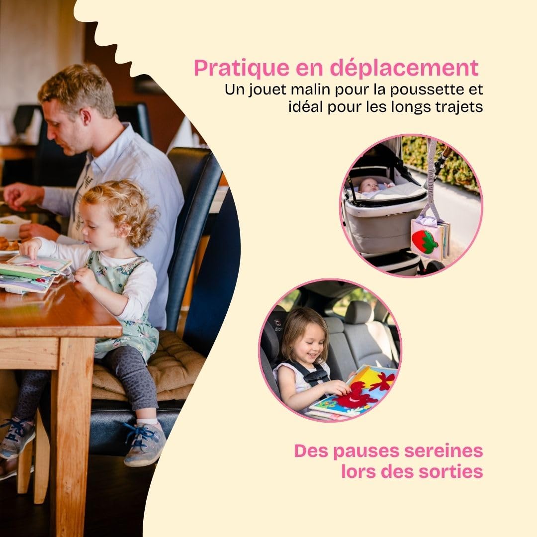 Jolly Designs® Mini Quiet Book Moutons Heureux – Jouet Montessori dès 4 Mois – Livre sensoriel & Livre Tissu pour bébé – Busy Book Fait Main en Feutrine – Jouet éducatif & de Voyage
