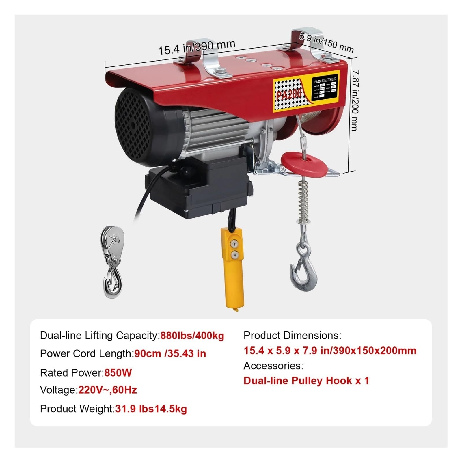 Grúa Eléctrica Portátil Para El Hogar Con Cabrestante De Cuerda 440LBS-2200LBS Control Inalámbrico/cableado Polipasto Cabrestante Eléctrico