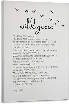 GLKJHAJ Wild Geese Poem Canvas Wall Art - Mary Oliver Quote for Room & Office - 12x18in30x45cm