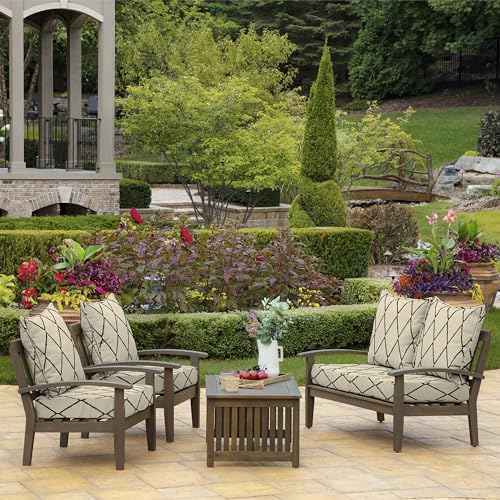 Image of Arden Outdoor Foam Deep Seat Cushion Set, 24 in x 24 in, Weather-Proof, Rain-Proof, Fade Resistant Patio Cushion, Bottom and Back Cushion for Chair, Sofa, and Couch Tan Diamond Trellis