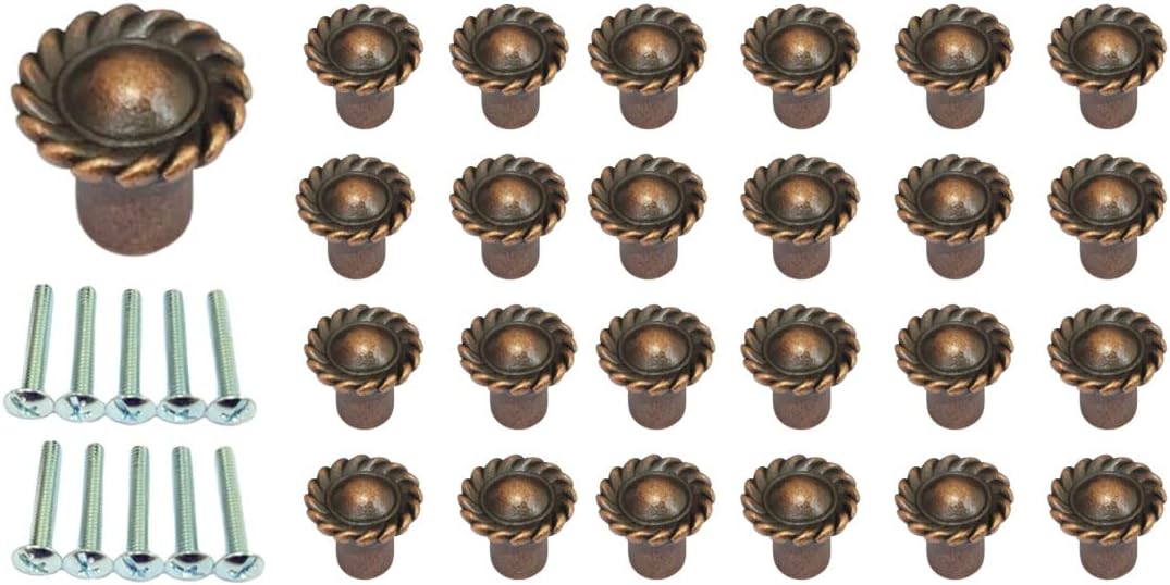 QCAA Cabinet Vintage Knob for Drawer, 1.18 inch Diameter, Matte Black, 24 Pack, Made in Taiwan