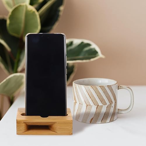 Miniatura 8 de SAFIGLE Soporte de madera para teléfono de bambú con amplificador de sonido, soporte universal ajustable para teléfonos celulares para ver videos y