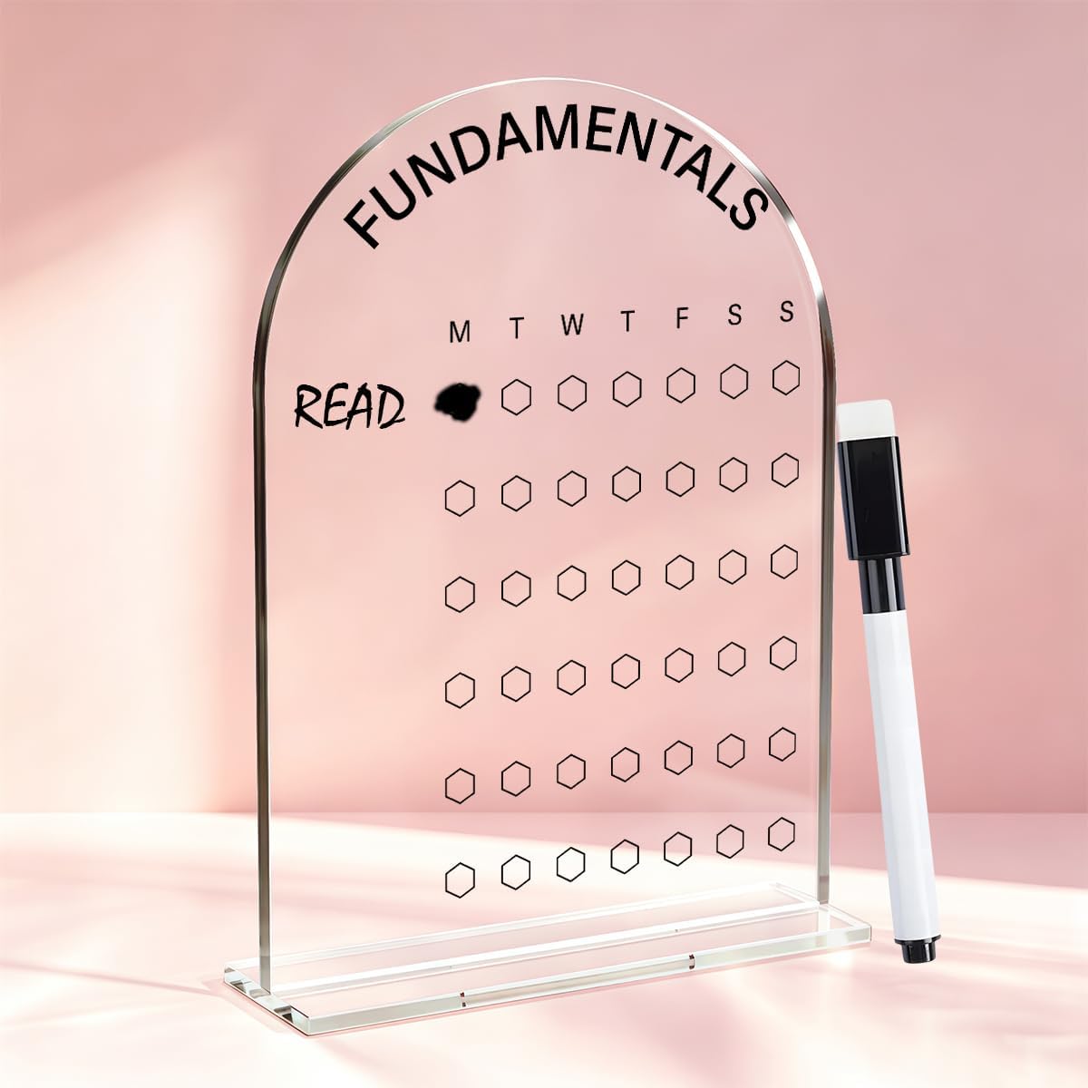 Wellness Routine Desk Accessories Funny Decor, Seven-Day Weekly Habit Tracker Acrylic Sign for Home Office Decor,Wipeable Acrylic Sign Gifts for Student,Fitness Enthusiasts, Man with Stand 5 X 7 Inch