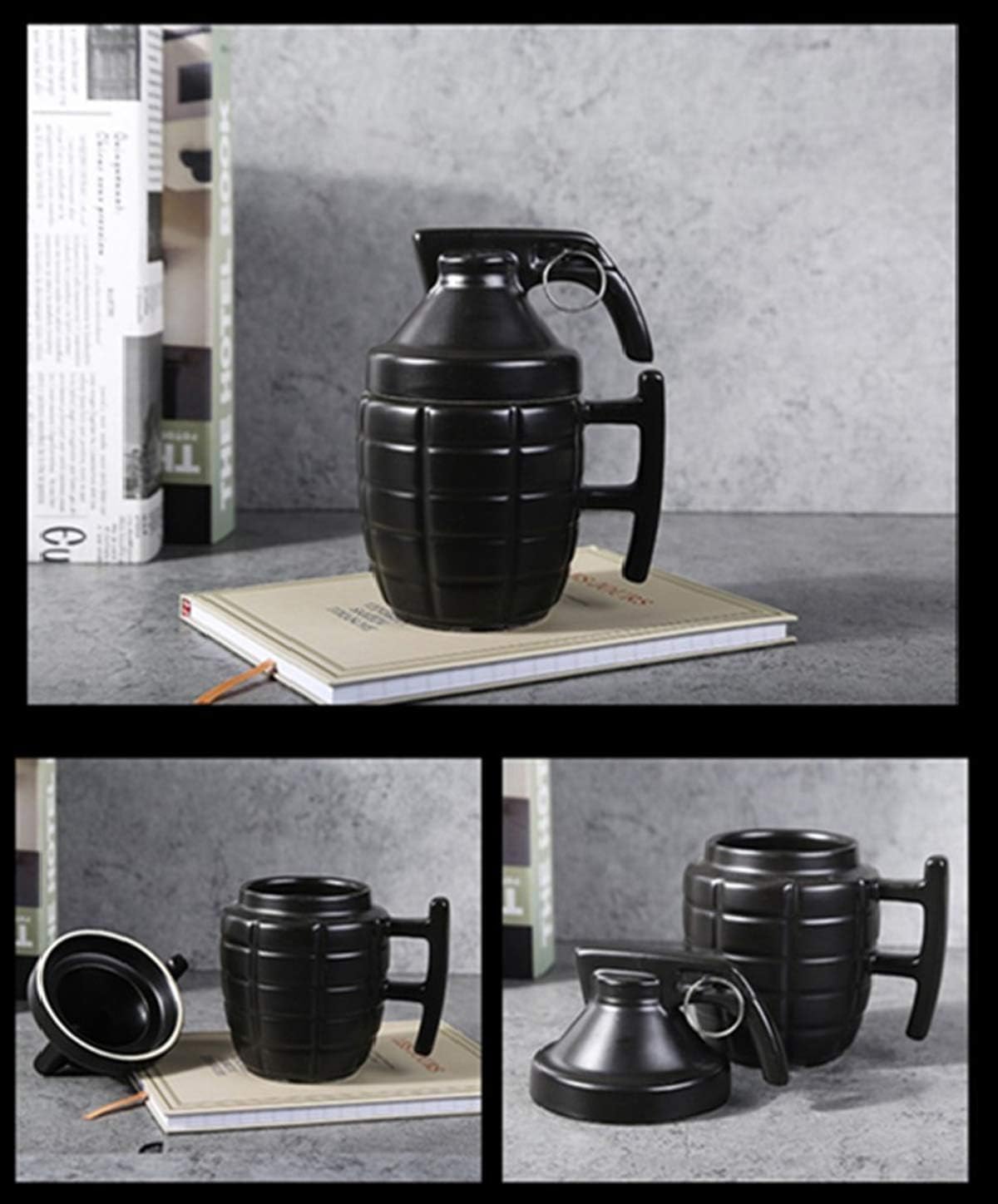 Creative Ceramic Grenade Mug,Daily Water Mug With Lid,Military-style Embossed Coffee Cup (Green) - Image 8