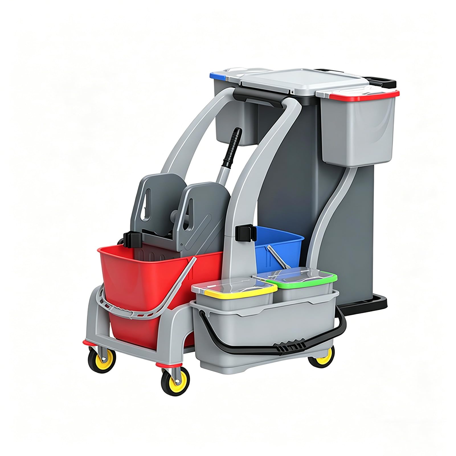 Carrito de limpieza con ruedas, carrito multifuncional con escurridor, plástico grueso, utilidad para restaurantes, centros comerciales y hospitales, 106,1 x 88,5 x 98,6 cm