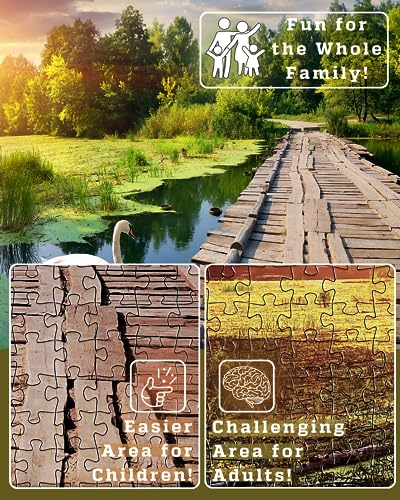 1000 Piece Puzzle for Adults - Golden Hour Lake with Wooden Bridge & Swans, Gift-Ready Box, Letters on Back, 8 Jigsaw Puzzle Saver Sheets & Full-Size Poster by GERJATO - Ideal Gift for Loved Ones - Image 4