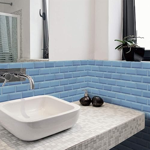 Miniatura 3 de Lukery Azulejos de despegar y pegar, impermeables para salpicaduras en muro de cocina, azulejos de color sólido, azulejos autoadhesivos, azulejos de