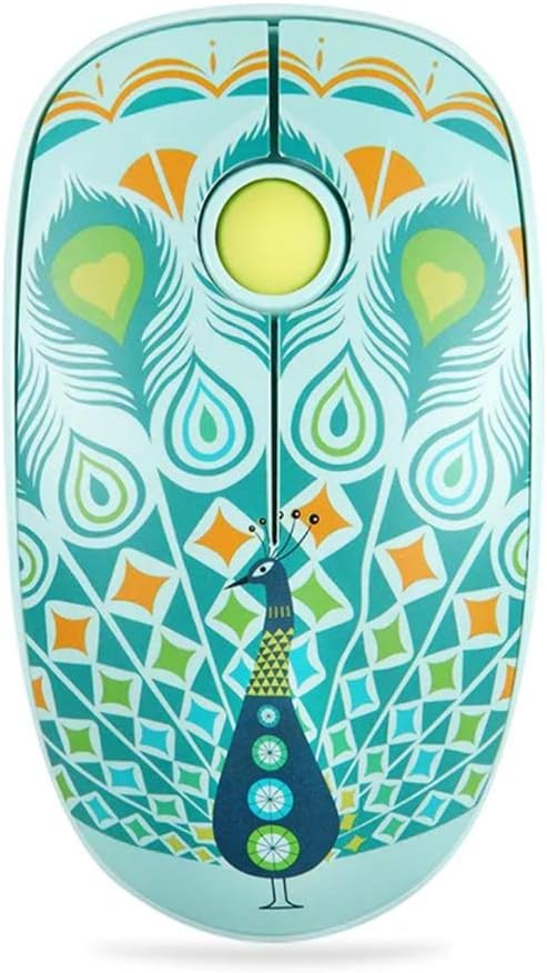FD V8 Wireless Mouse Battery Included, 2.4G Cute Colorful Animal Slim Silent Travel Cordless Mouse Optical Designed Mice with Nano Receiver Compatible for Laptop Computer PC Chromebook (Green Peacock)