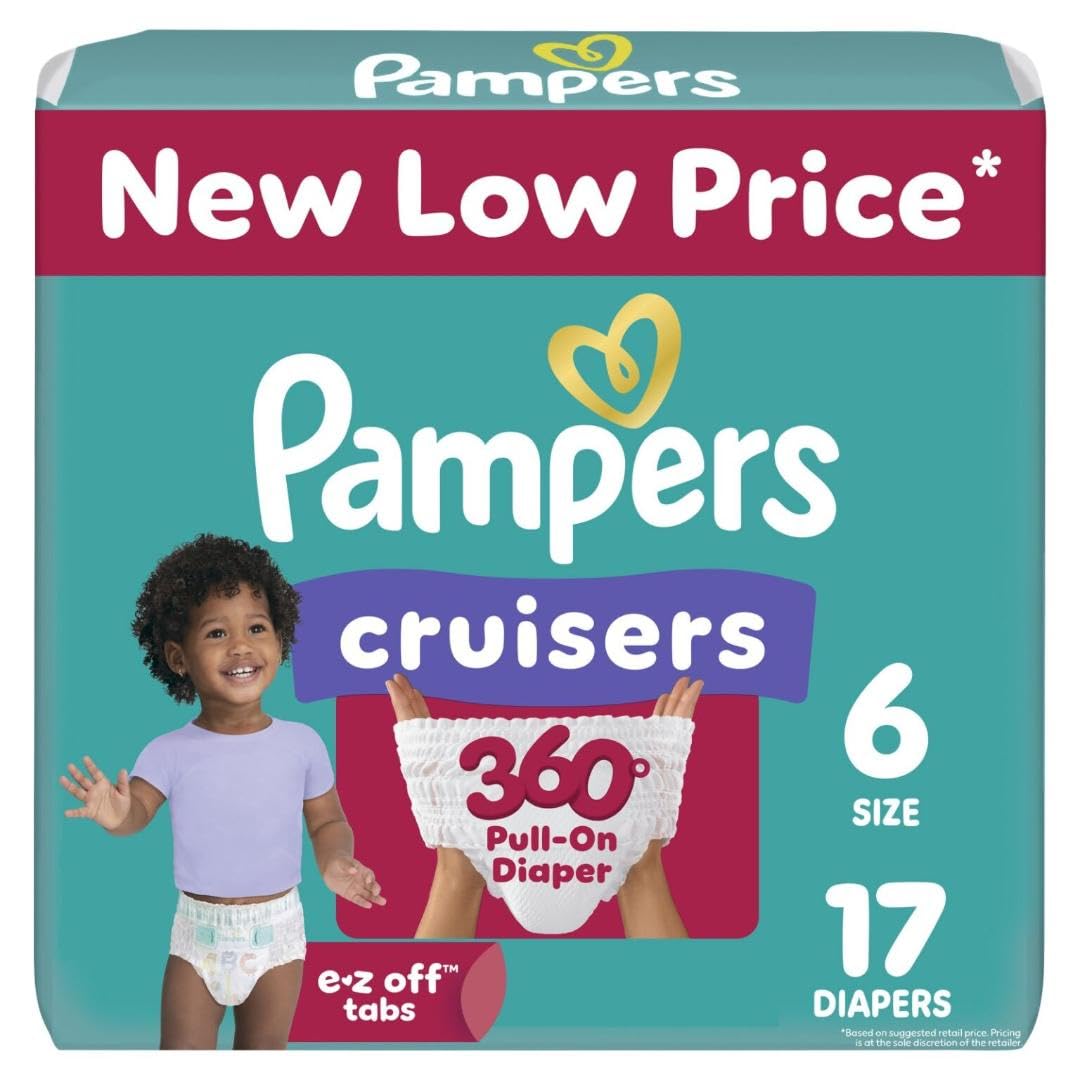 Pampers Diapers - Cruisers 360 - Size 6, 17 Count, Babyproof up to 100% Leakproof Pull-On Diaper (Packaging May Vary)