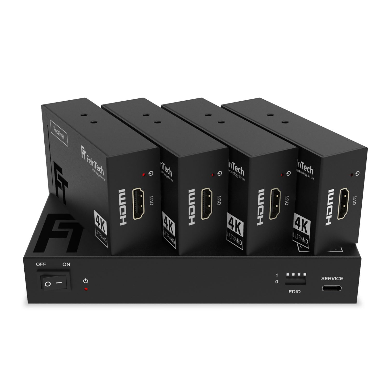 FeinTech SX430 HDMI 2.0 Splitter 1 in 4 Out + Loopthrough Extender 60 m Over CAT LAN 4K 60Hz