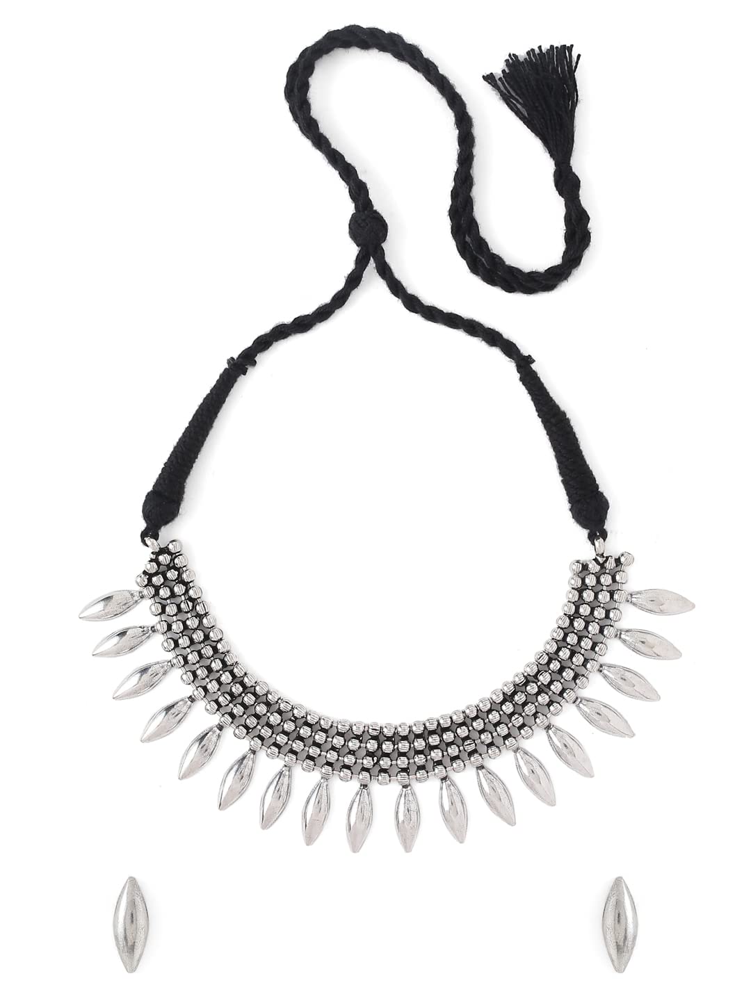 Women's Plated Geometric Choker Necklace Set, Oxidised Style
