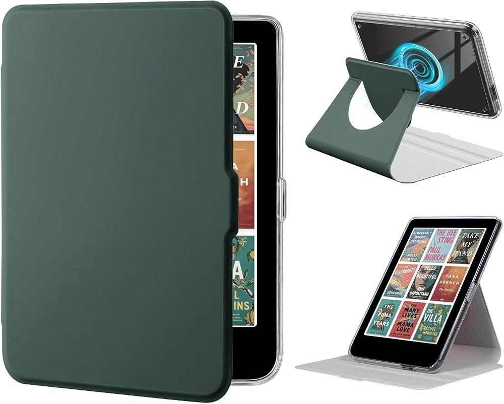 360° 회전 케이스, 15.2cm(6인치) Kobo Clara Color (2024)/Clara BW (2024)/2E (2022) eReader, 투명 뒷면 탈착식 자석 보호 조절 가능한 스탠드 커버, 자동 웨이크/슬립 포함 (그린) — 사진 1