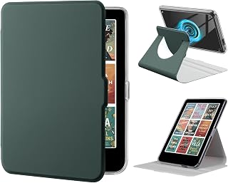360° 회전 케이스, 15.2cm(6인치) Kobo Clara Color (2024)/Clara BW (2024)/2E (2022) eReader, 투명 뒷면 탈착식 자석 보호 조절 가능한 스탠드 커버, 자동 웨이크/슬립 포함 (그린)
