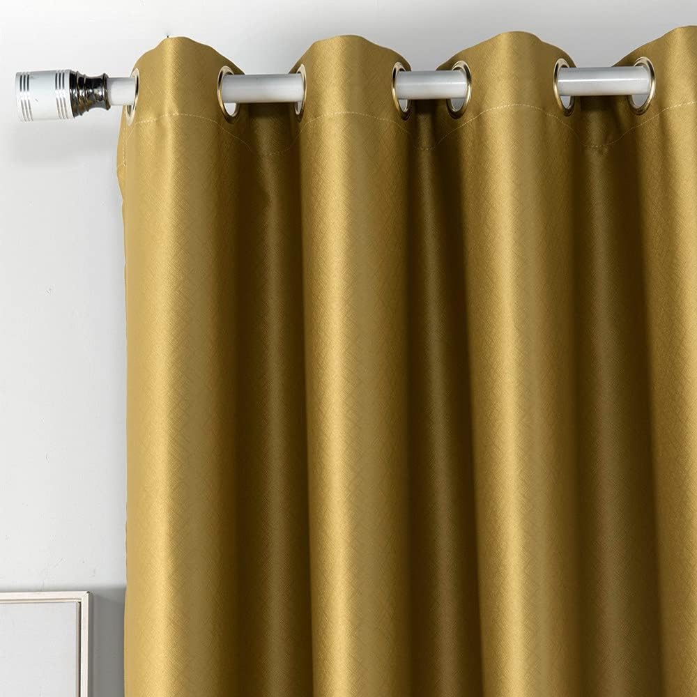 Amidoudou Luxurious Full Blackout Curtains | Gold | 2 Panels 52 x 106 | Thermal Insulated & Noise Reducing