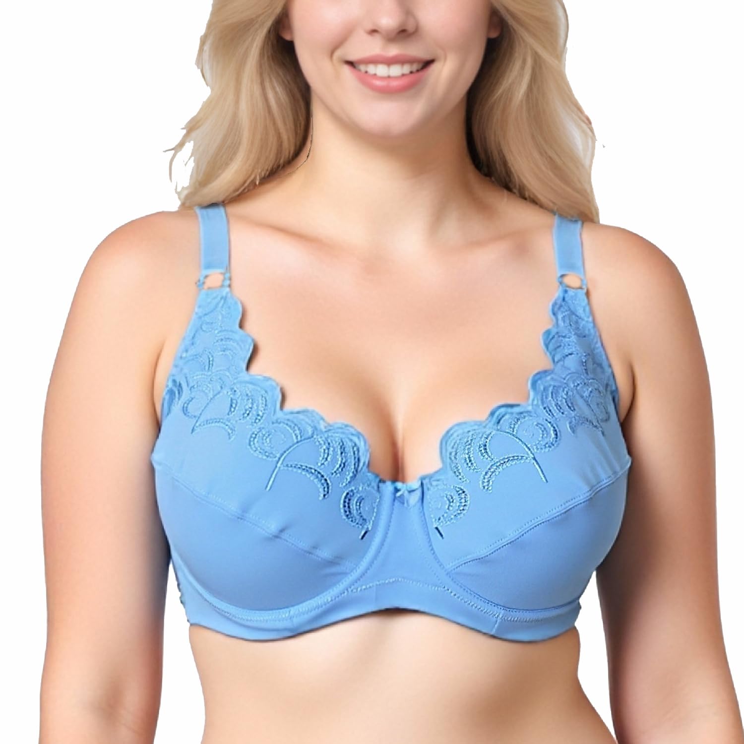 Womens Plus Size Soft Cotton Embroidery Unlined Full Coverage Underwire Bra