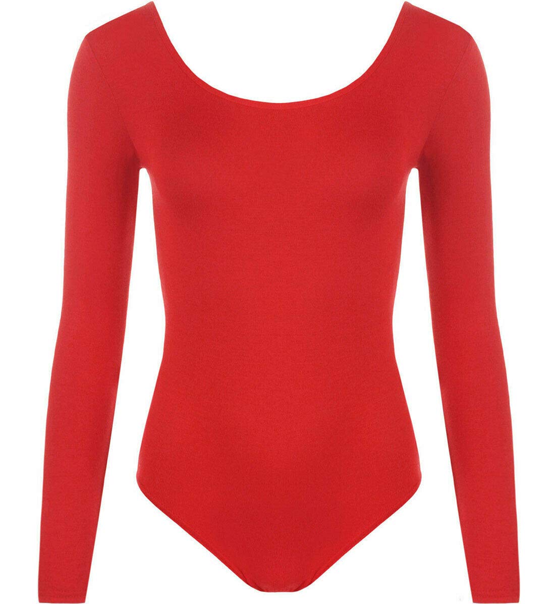 FASHION 7STAR New Ladies Stretch Bodysuit Long Sleeve Top Womens Leotard Scoop Neck Gymnastic Dance Leotard Top 8-14