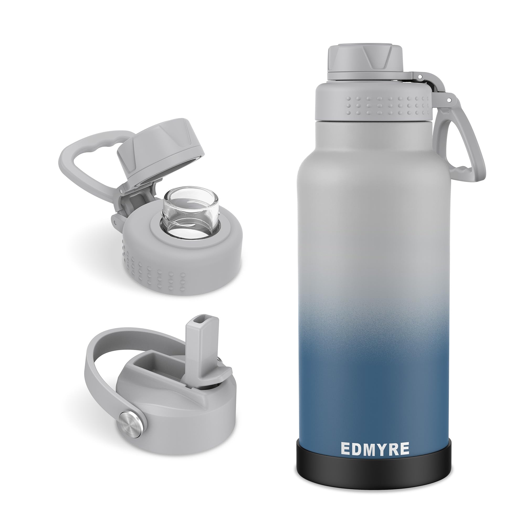 32 oz Stainless Steel Water Bottle with Straw Lid & Twist Lid, Insulated water bottle for men & women with Silicone Boot, Leakproof, Keeps Cold 24H / Hot 12H, Wide Mouth for Gym, Travel, Sports, Gym
