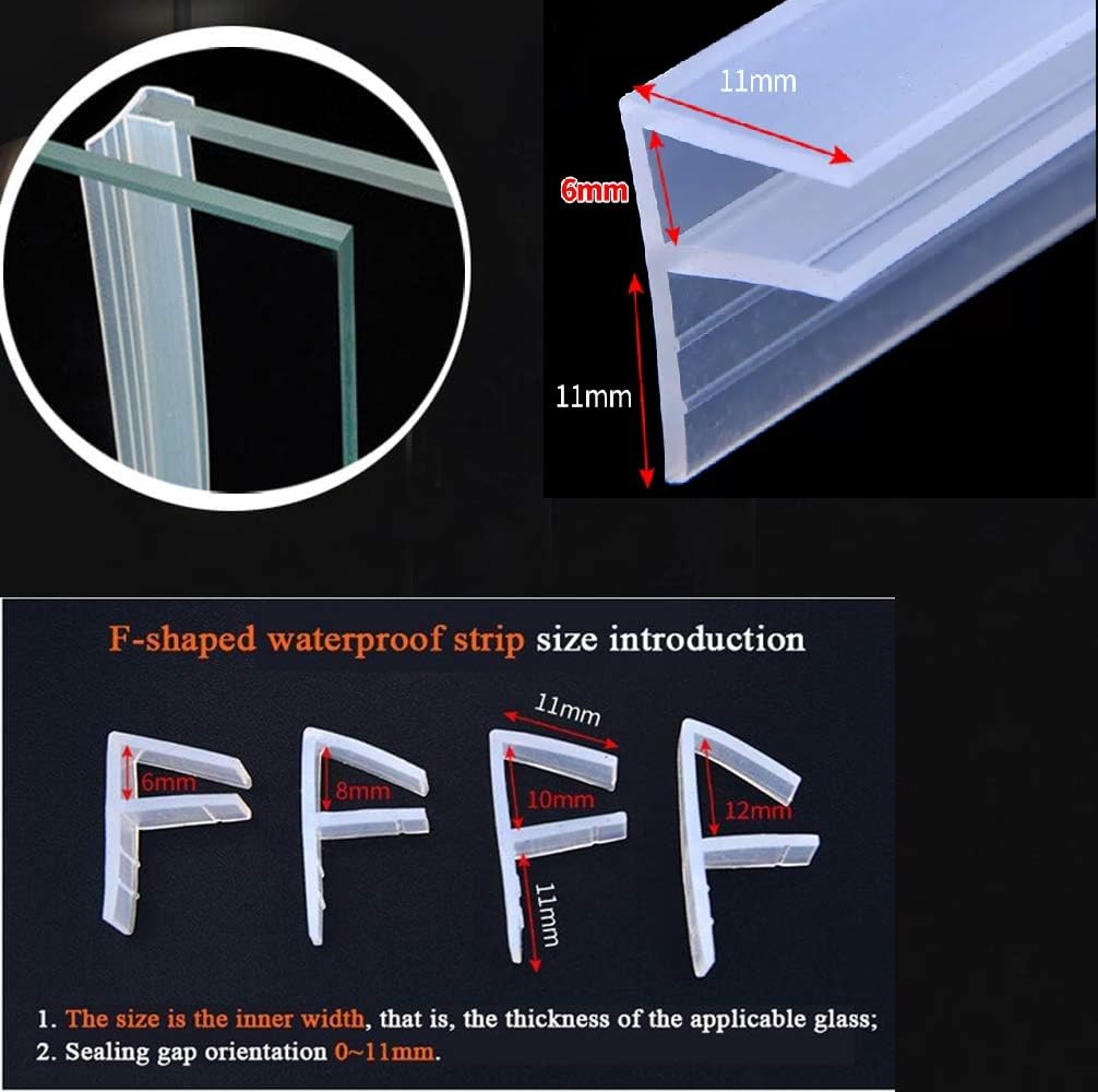 3m (118 Inch) Glass Shower Door Seal Strip Frameless Seal Shower Door Sealing Strips Silicone Rubber Window Seal to Stop Shower Leaks Flexible Weatherproof Seal for Bathroom (F-Type 6mm (1/4 Inch)) - Image 3