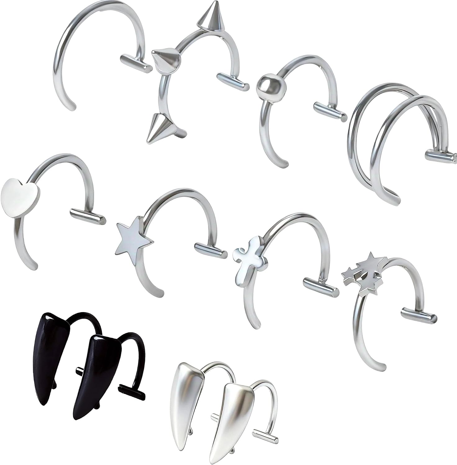 Fake Lip Piercing Faux Lip Ring Cuffs Clip on Faux Snake Bites Hoops Non Piercings Jewelry Fake Nose Rings