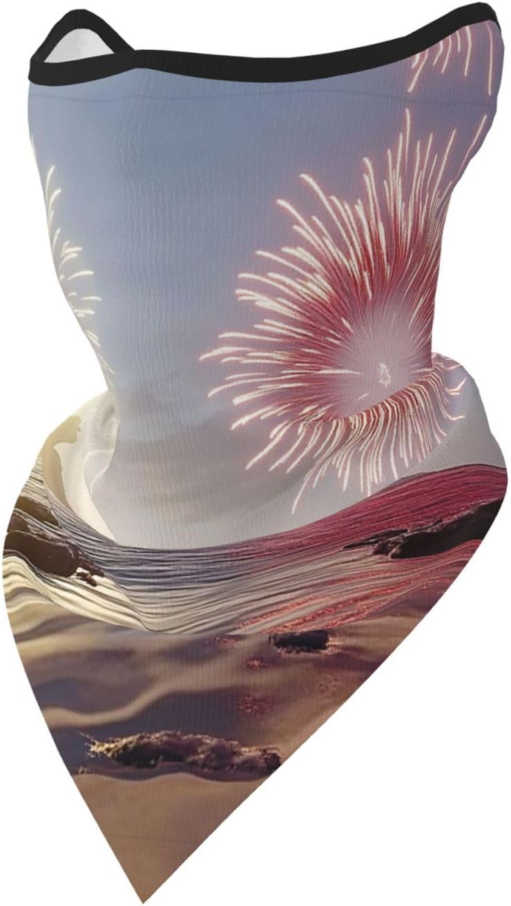 Protection Neck Gaiter Face Cover The beach and fireworks at sunset Balaclava Scarf Mask, Windproof Breathable Sun Shield for Men Women, Skiing Hiking Cycling Outdoor Sports