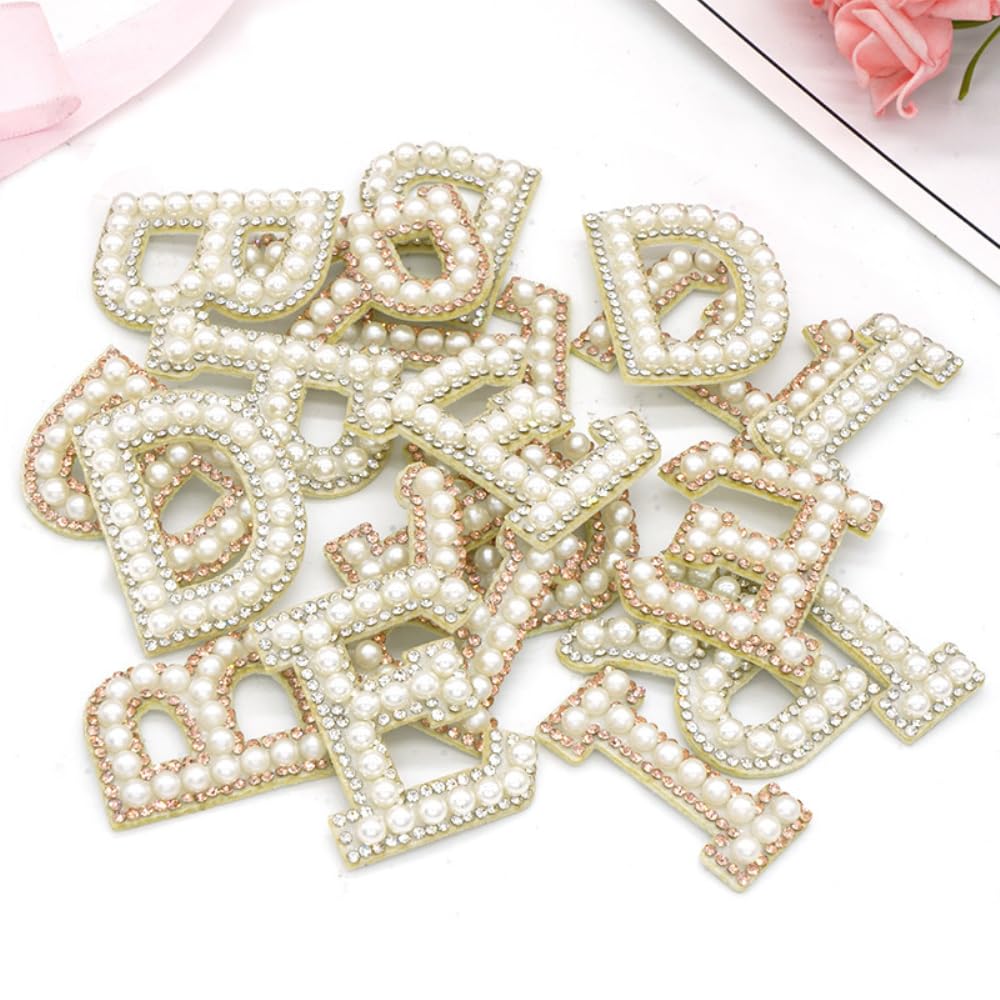 1 lot de patchs brillants tendance en forme de lettres de l'alphabet Bride - Avec perles et strass - À repasser - Pour sacs à dos, chapeaux, chaussures, jeans, accessoires de costume, coques