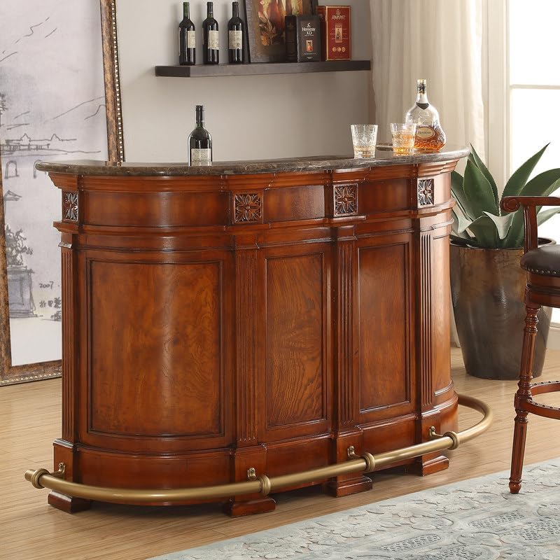 Classic Solid Wood Bar Counter – Traditional Curved Home Bar Cabinet, Large Serving Counter Table for Living Room Dining Lounge