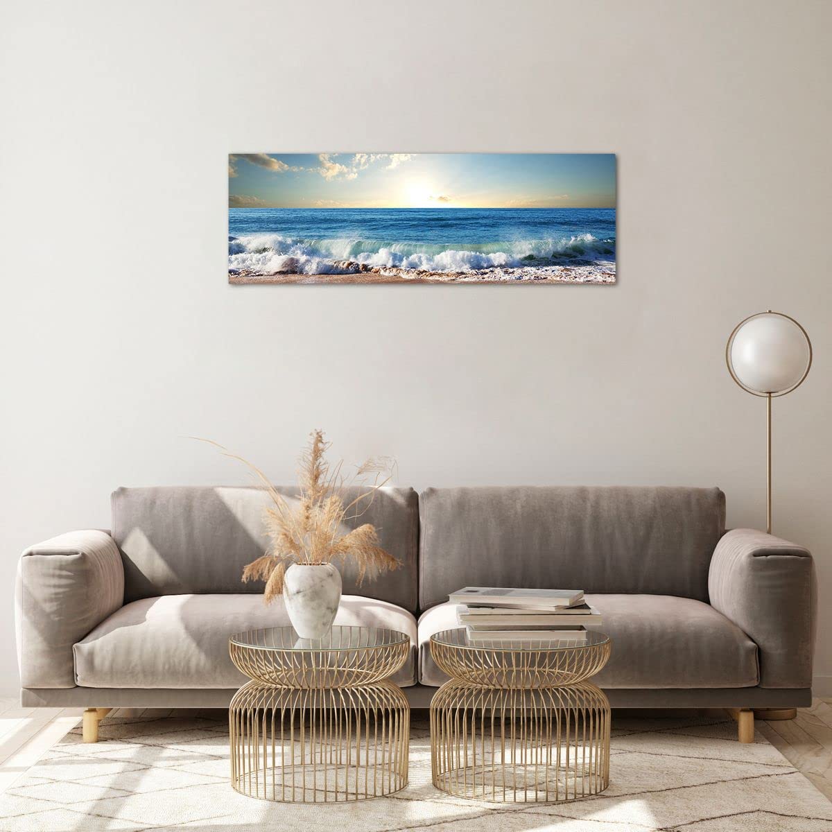 Tableau Sur Verre Panoramique Mer Rivage 90x30 Cm - Impression HD Sous Verre 4 Mm - Effet 3D Brillant - Décoration Murale Moderne Salon Chambre Cuisine