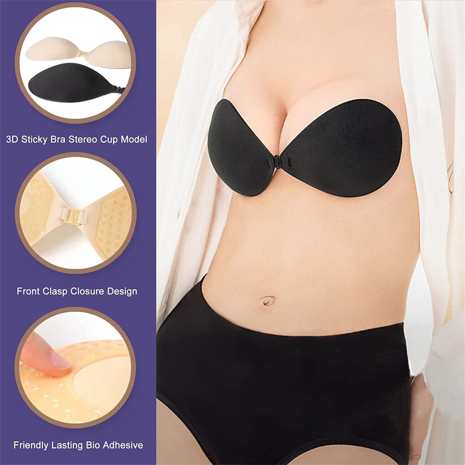 Ronronner 2-Pack Silikonowy Niewidzialny Biustonosz, Samoprzylepny Biustonosz Backless Silikonowe Bra,Kobieta Nocne Festiwale Dla Wygodnego Wielokrotnego Użytku Biustonosz