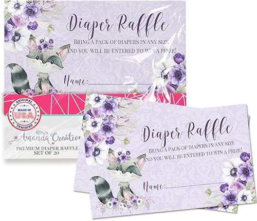 Amanda Creation Little Rascal - Boletos para rifas de pañales de mapache para baby shower, 20 tarjetas de inserción de doble cara de 2 x 3 pulgadas