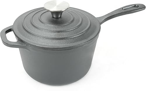 HAWOK Mini cacerola de hierro fundido pre-sazonada, diámetro de 5.5 pulgadas, cacerola de 1 cuarto con tapa y mango largo, color negro